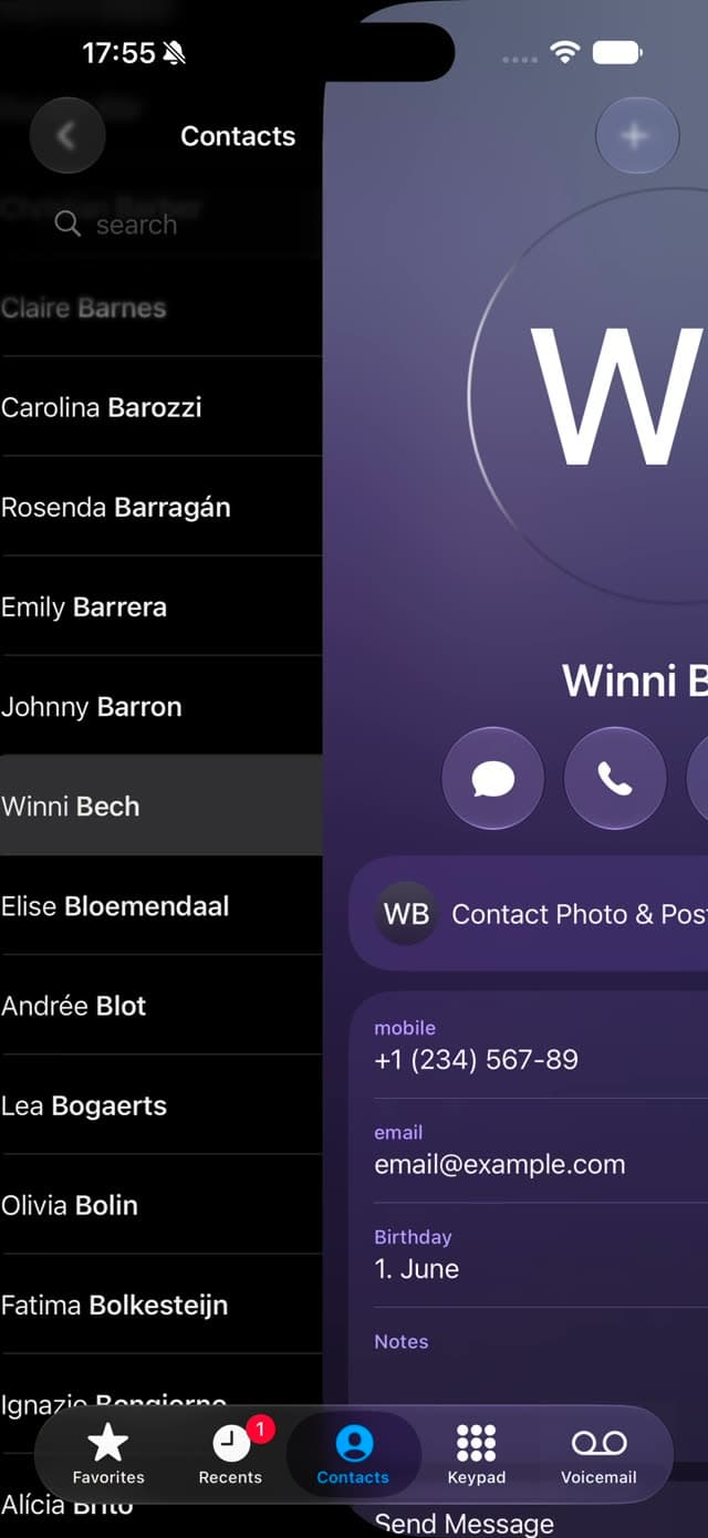 Swipe select contact frame 49
