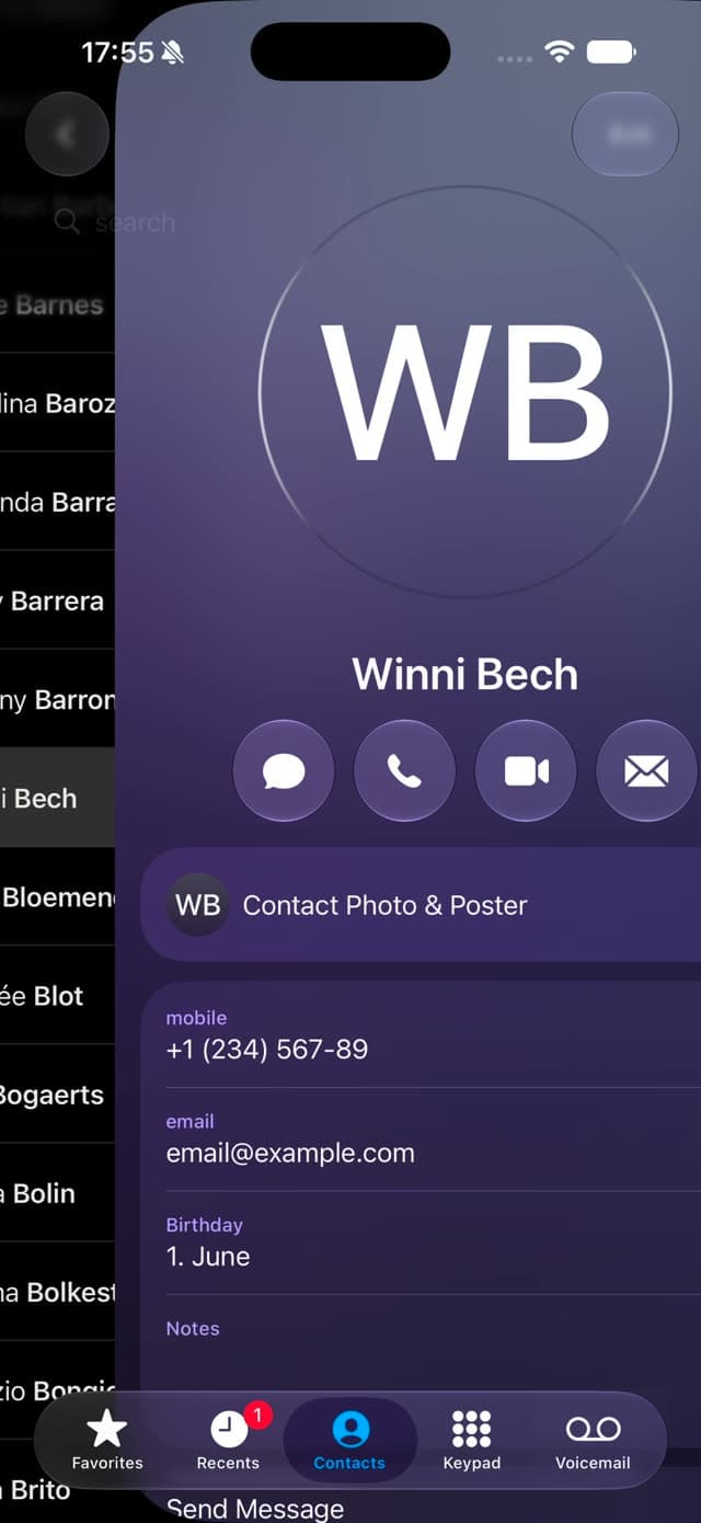 Swipe select contact frame 50